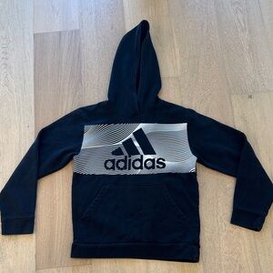 Adidas Event21 Hoodie Black Pullover Boys Large 14/16 Kangaroo Pocket Cotton
